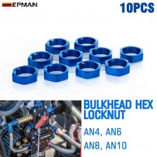 EPMAN 10PCS/LOT AN4 AN6 AN8 AN10 Bulkhead Blue Aluminum Finish Nut Seal Locking Fitting -4AN -6AN -8AN -10AN